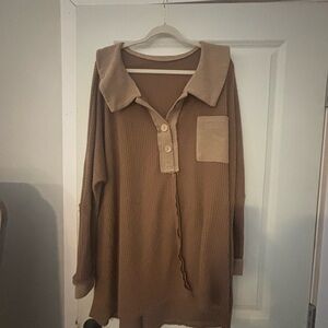 Impressions Tan Button Down Women's Shirt